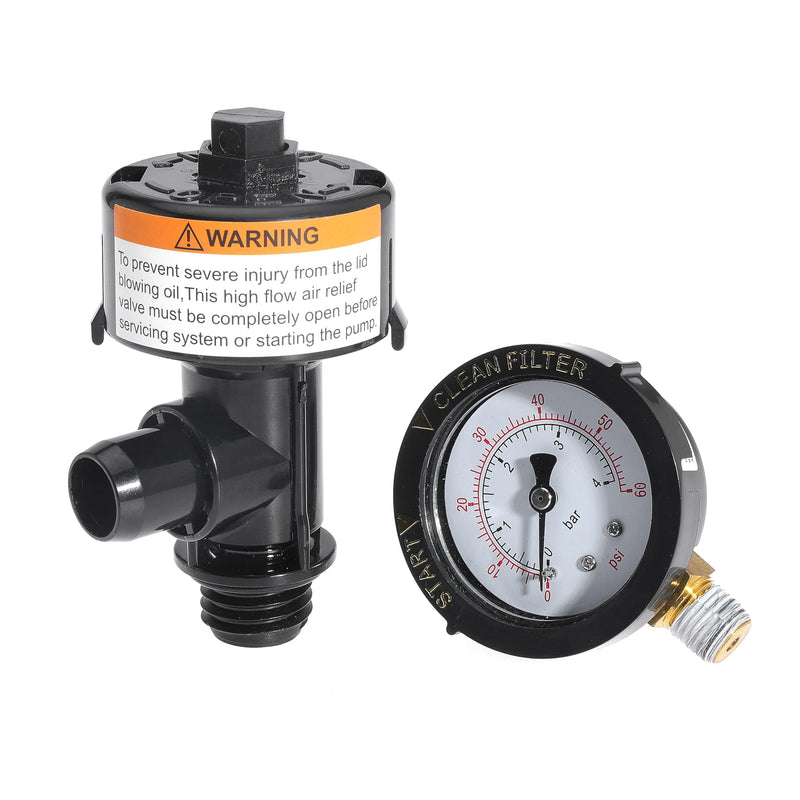 98209800 High Flow Manual Air Relief Valve Pool Filter Air Relief Valve for Predator Pool Filters with Clips O-Rings Gauge Plug Pressure Gauge 1PC Valve-098F