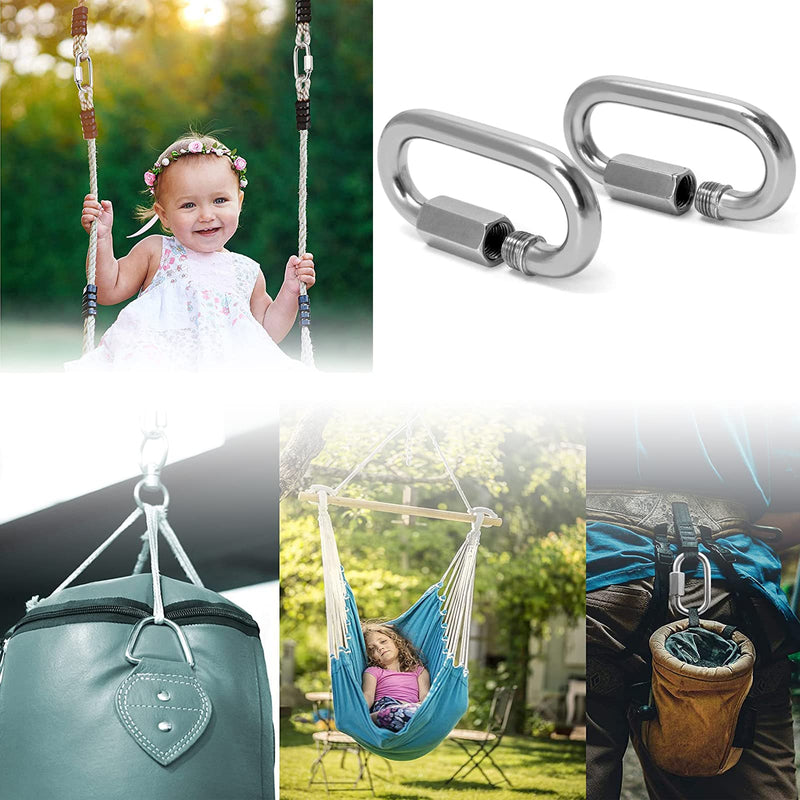 Quick Links,Chain Links Connector, 620lbs Capacity Heavy Duty Carabiner Clips, Galvanized Thread Quick Link Hardware for Safety Chain Swing Gym Hammock, Screw Lock Oval Locking Carabiner M10-15PCS