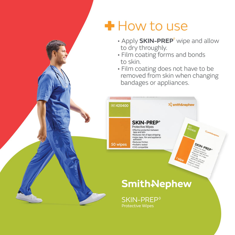 Smith+Nephew SKIN-PREP◊ Wipes, Protective Dressing Wipes, Skin Barrier Film, Contains Alcohol, Box of 50 50 Count (Pack of 1)