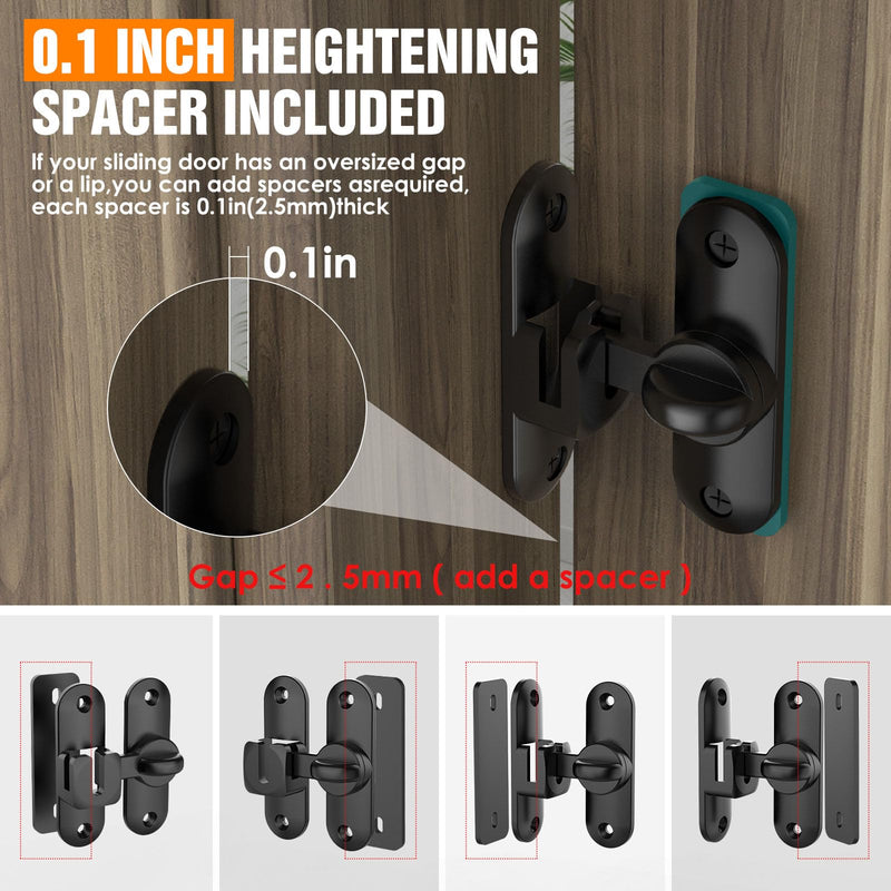 Barn Door Lock – Small 90/180 Degree Flip Sliding Door Latch Heavy Duty Bar Gate Latches Safety Slide Lock for Bathroom, Garden, Bedroom, Cabinet (Black-2Pack) Black-2Pack