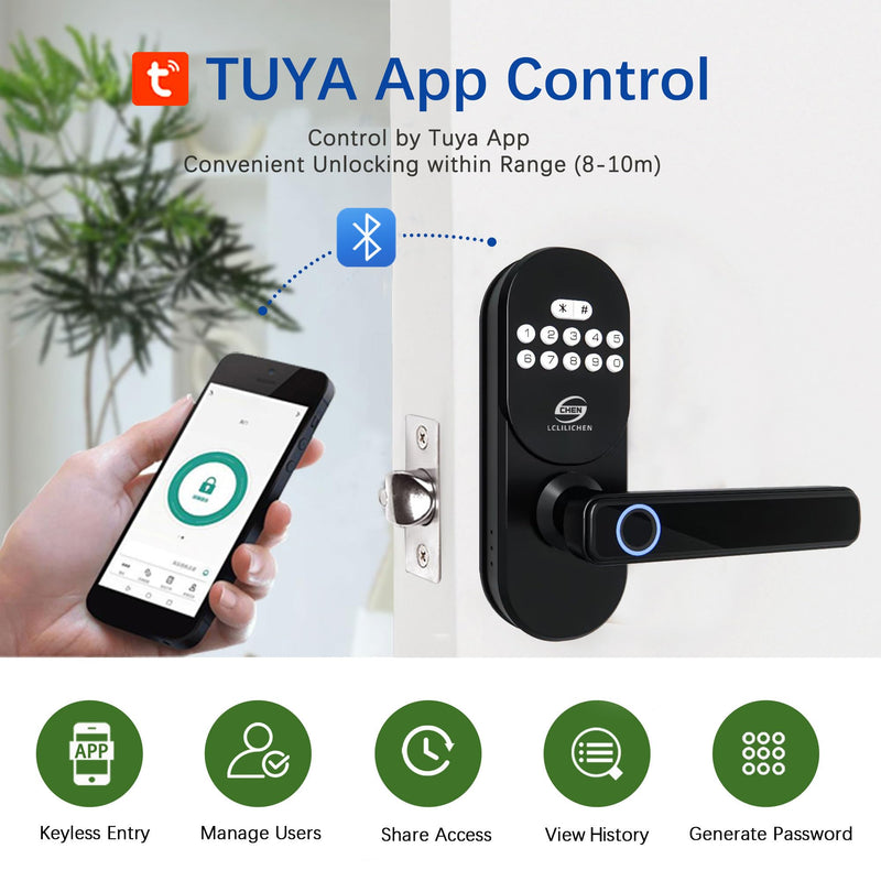 Smart Deadbolt with Handle, Fingerprint Door Lock, Keyless Entry with Keypad & APP Control, IP65 Weatherproof for Front Door, Bedroom, Office