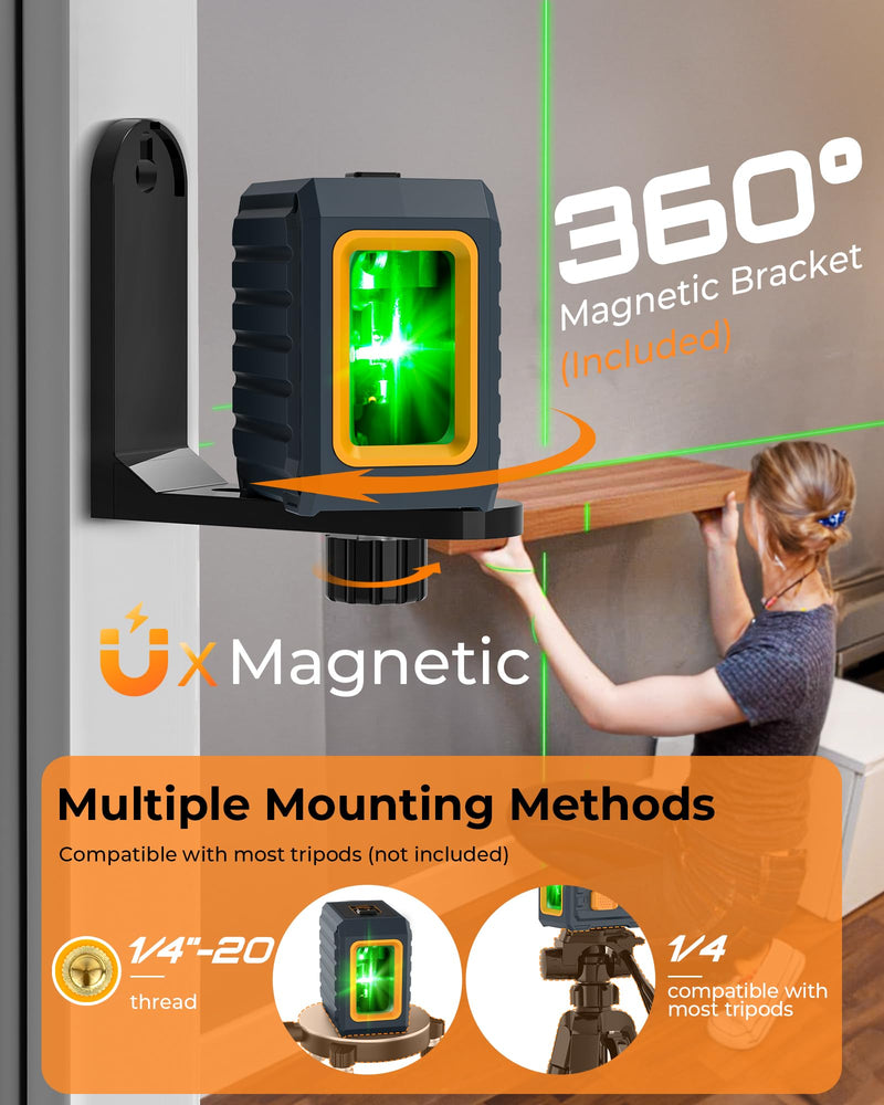 Laser Level, CIGMAN Self-Leveling - 100 feet, Compact 6.4 oz, Perfect for Pictures Hanging, Floor Tile, Ideal for DIY Projects and Home Renovation, L-Magnetic Bracket, Battery Included Cross Line Laser Level