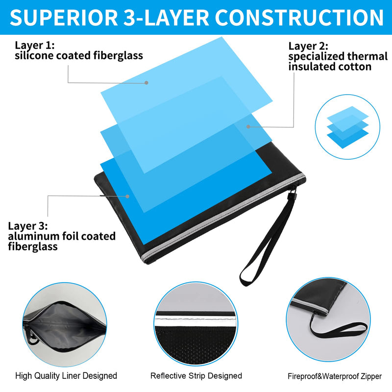 Fireproof Waterproof Money Document Bag - Safe Zipper Bags with Reflective Strip, Fire & Water Proof Storage Organizer Pouch for A4 Important Documents Holder,File,Cash,Passport,Tablet (13.4" x 9.8") 13.4" x 9.8"