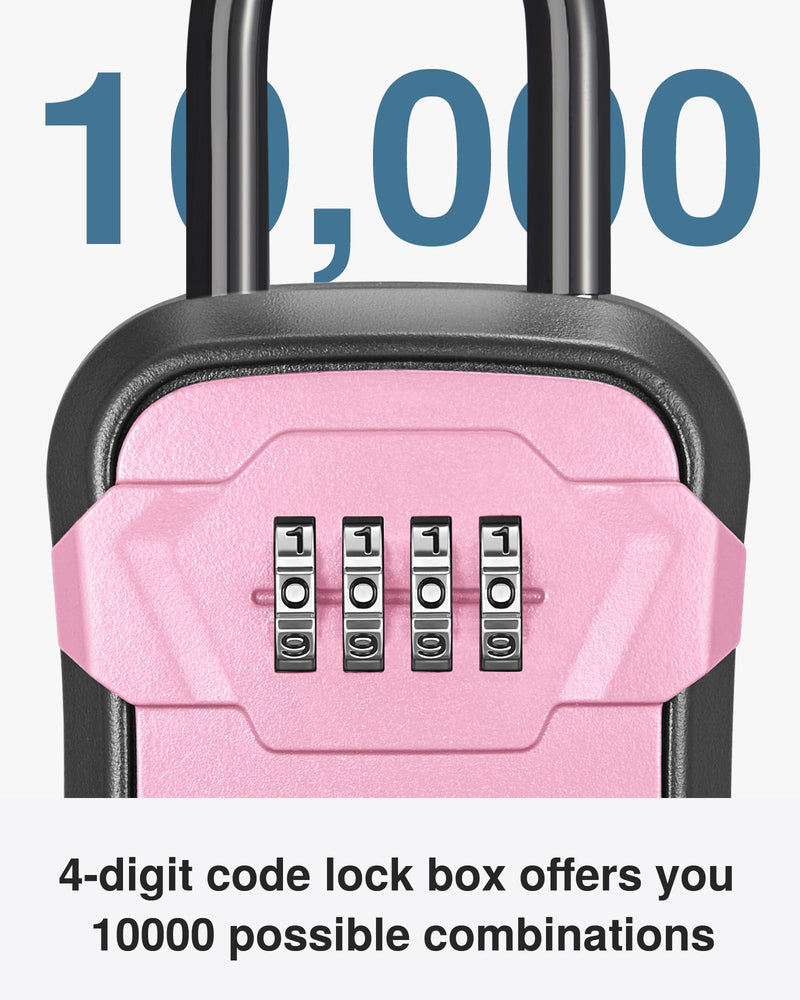 Puroma Lock Box, Key Lock Box Wall Mount & Portable Combination Lockbox with Resettable Code, Security Lockbox for Outside House Keys, Apartment Realtors Spare Keys Storage (1 Pack, Pink) 1