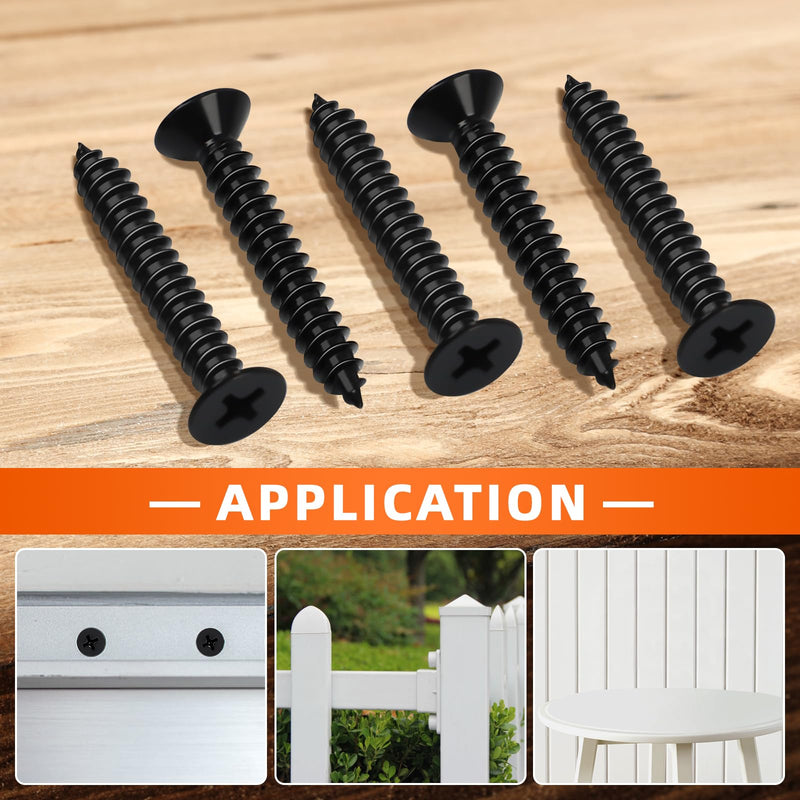 #10 x 1-1/4" Flat Head Wood Screw, Sheet Metal Screws, Stainless Steel 18-8 (304), Black Finish, 100 PCS #10 x 1-1/4"