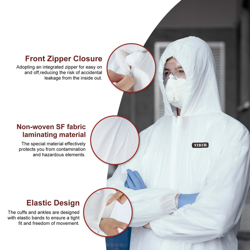 Hazmat Suit Disposable Coverall | Heavy Duty Full Body Paint Coverall & Suit in 7 Sizes with Multiple Specifications for Men & Women Without Hood - Breathable & Water Resistant Large 1