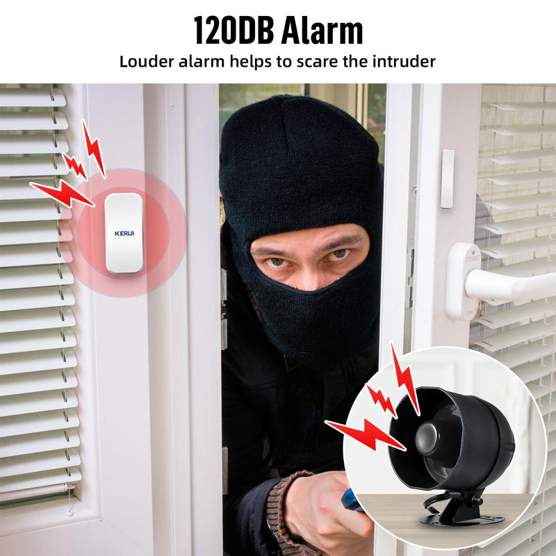 KERUI Indoor/Outdoor Security Alarm System Kit,Wireless Weatherproof Siren Horn with Remote Control and Door Contact Sensor Burglar Alarm for Home Basement Garage