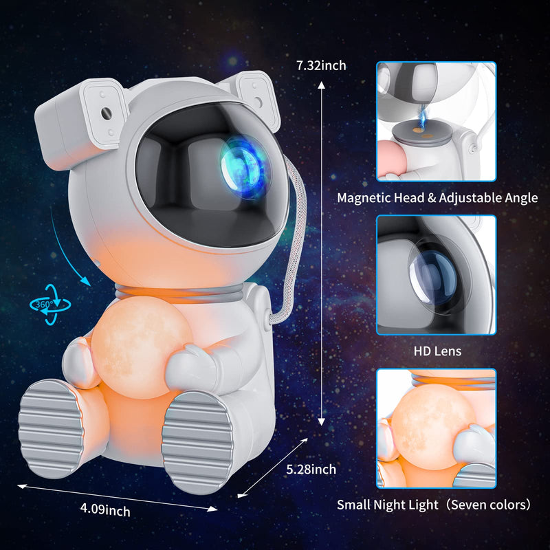Astronaut Galaxy Projector, Star Projector with Timer and Remote, Night Light with Moon Lamp, LED Nebula Lamp for Kids Adults, Room Decor Gift (White) White