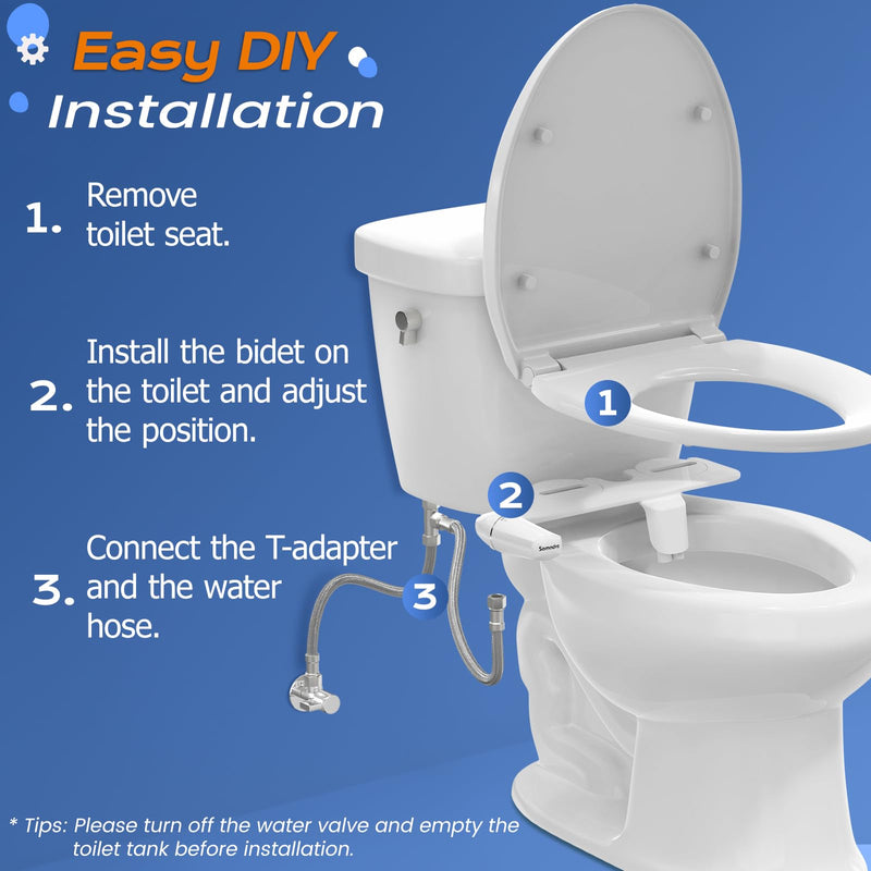 SAMODRA Ultra-Slim Bidet Attachment for Toilet - Dual Nozzle (Frontal & Rear Wash) Hygienic Bidets for Existing Toilets - Adjustable Water Pressure Fresh Water Toilet Bidet - Easy to Install Dual Nozzles(Rear & Feminine Wash) Silver