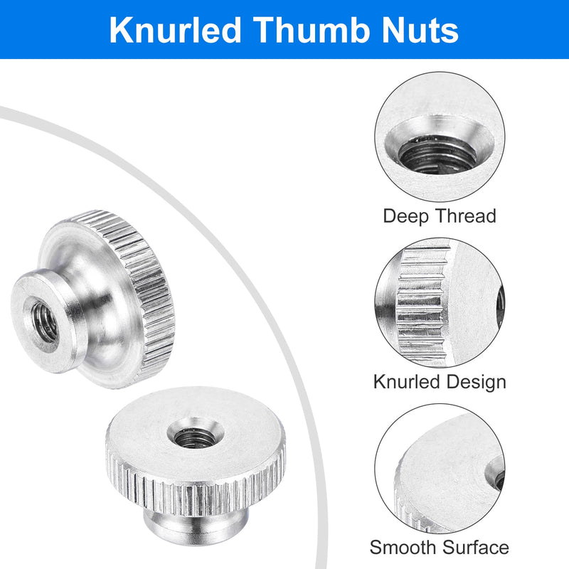 uxcell M5-0.8 Knurled Thumb Nuts, 10Pcs 304 Stainless Steel High Head Female Threaded Round Grip Knob Locking Nuts Fasteners Nuts, Silver 10