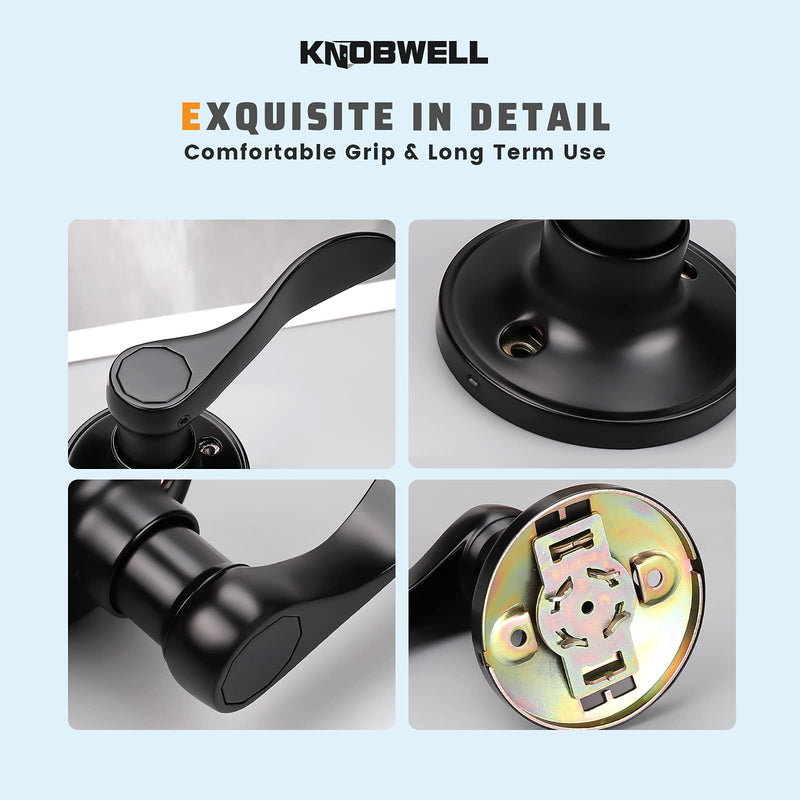 KNOBWELL 5 Pack Black Dummy Door Handle Interior Door Knobs, Closet Door Handles Inside Door Levers, Non-Functioning Right Handing (No Lock/Latch) Black-Right Handing