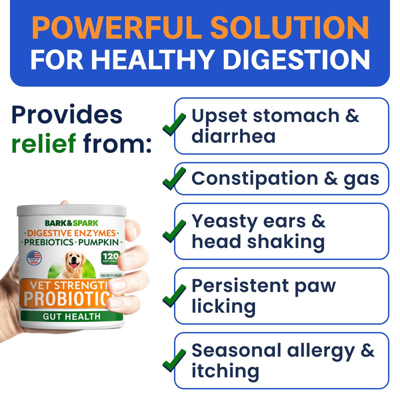Vet Strength Dog Probiotics + Omega 3 Fish Oil Treats Bundle - Dog Shedding, Skin Allergy, Itch Relief - Digestive Enzymes & Gas, Diarrhea, Constipation Relief Supplement - Made in USA