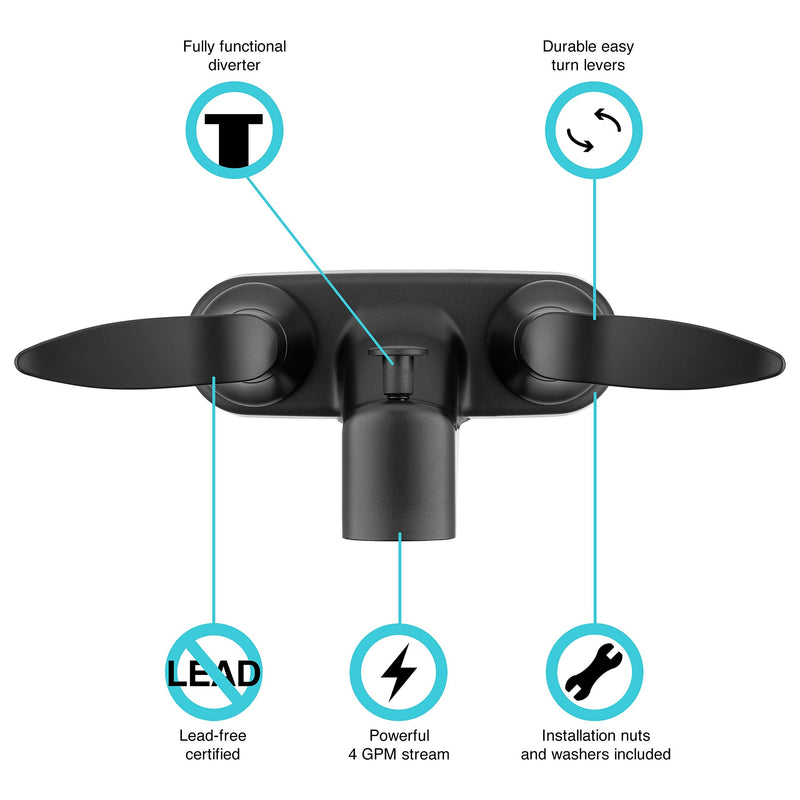 Dura Faucet DF-SA110LH-MB RV Tub, Shower Faucet Valve Diverter with Winged Levers (Matte Black) Matte Black