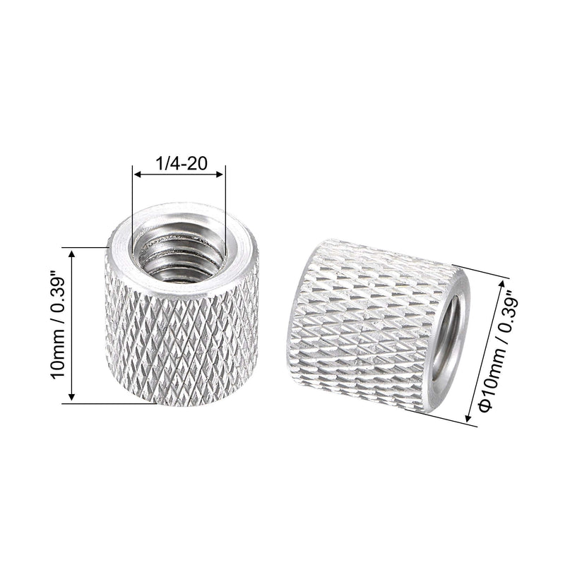 uxcell 1/4-20 x 10mm x 10mm Aluminum Alloy Hand Screw Nuts Diamond Knurl Knurled Camera Tripod Pass Hole Nut Silver 2pcs