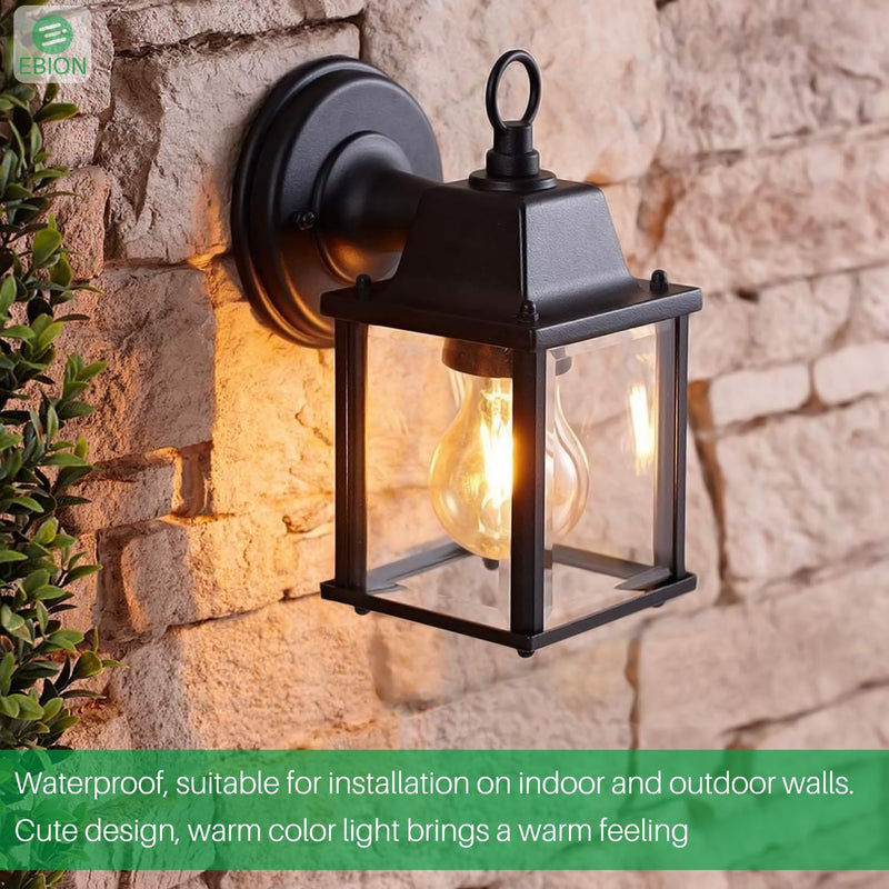 Outdoor Wall Lantern, Exterior Waterproof Wall Sconce Light Fixtures, Black Front Door Wall Lighting with Clear Beveled Glass Shade, 2 Pack 8.27 inch