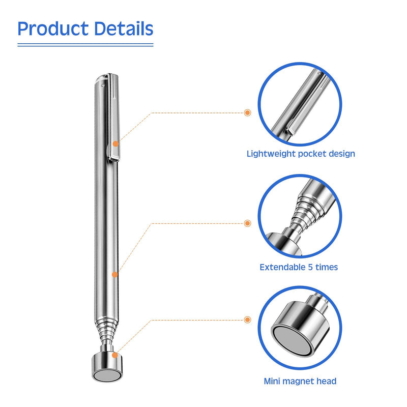 2 Pieces Telescoping Inspection Mirror Set 3 Lb Magnetic Stick Gadget 3.14 Inches Flexible Round Mirror 29.5 Inches Extra Long Handle Telescoping Magnet Pickup Tools for Men Birthday Father's Day