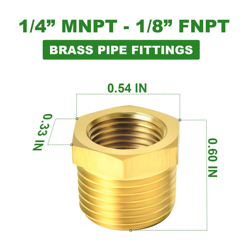 TAISHER 2PCS Brass Reducer Hex Bushing Threaded Pipe Fitting 1/4" NPT Male x 1/8" NPT Female Adapter 1/4" MNPT x 1/8" FNPT 2 - NewNest Australia