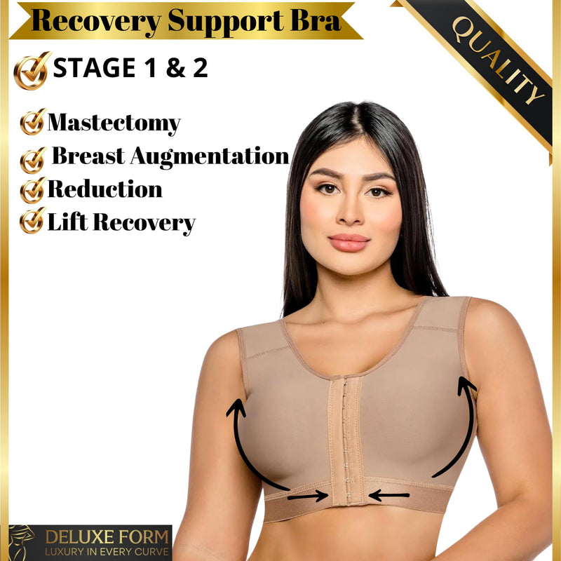 Post Surgical Bra Front Closure Compression Bra for Breast Augmentation Recovery Women X-Large Black