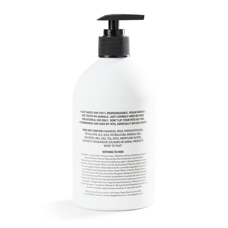 DOG by Dr. Lisa Leave-in Conditioner w/Coconut Oil, Rose Water, Chamomile, Natural, No Rinse, Moisturizing Coat & Skin Conditioning Treatment w/Plant Based Essential Oils, Vegan,16.9 oz Bottle - PawsPlanet Australia