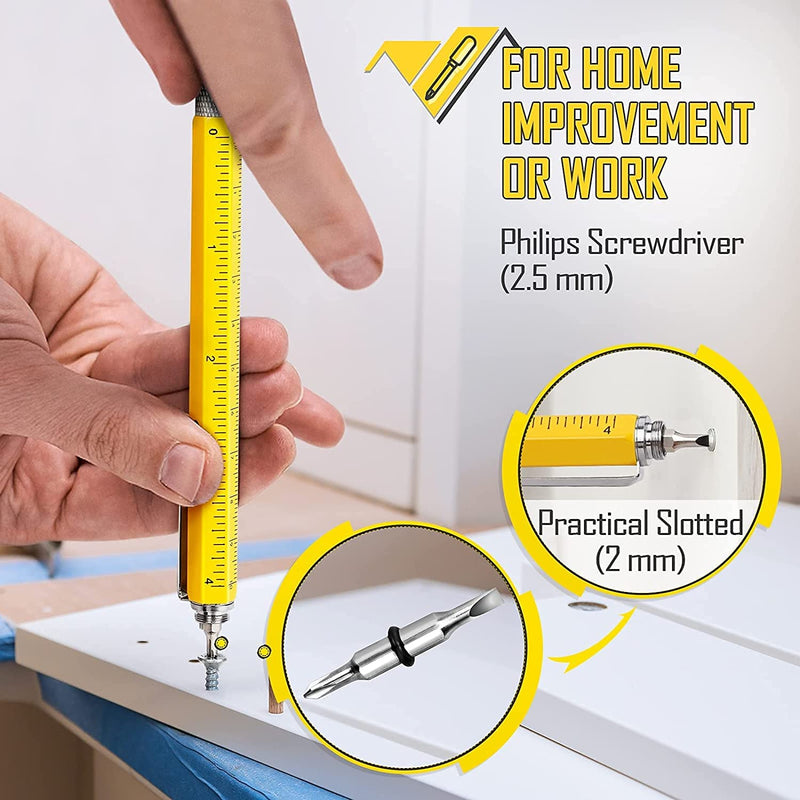 Multitool Pen Stocking Stuffers for Men: Gifts for Men Women Adults Dad Him Husband Who Have Everything Christmas Cool Gadgets Unique Birthday Gift Ideas Construction Engineer Woodworkers Carpenter 1 Yellow
