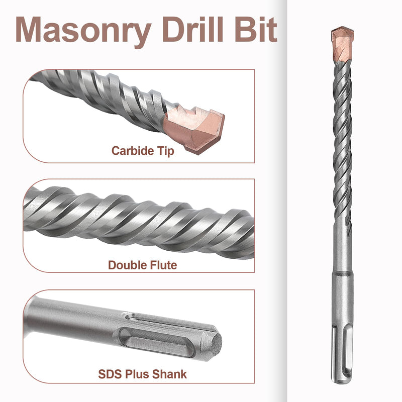10 Pack 5/16" x 7.75" x10.2" SDS Plus Masonry Drill Bit, 8x260mm Rotary Hammer Drill Bit,Concrete Drill Bit for Concrete, Brick, Block,Wall 5/16in x 7.75in x 10.2in 5/16" x 10.2" （8x260mm） 10 Pack