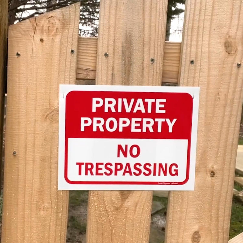 SmartSign Private Property No Trespassing Sign, 9" x 12" Polystyrene Plastic (Pack of 5) Screen Printed, 10 mil Polystyrene Plastic, Red and White, Made in USA Pack of 5