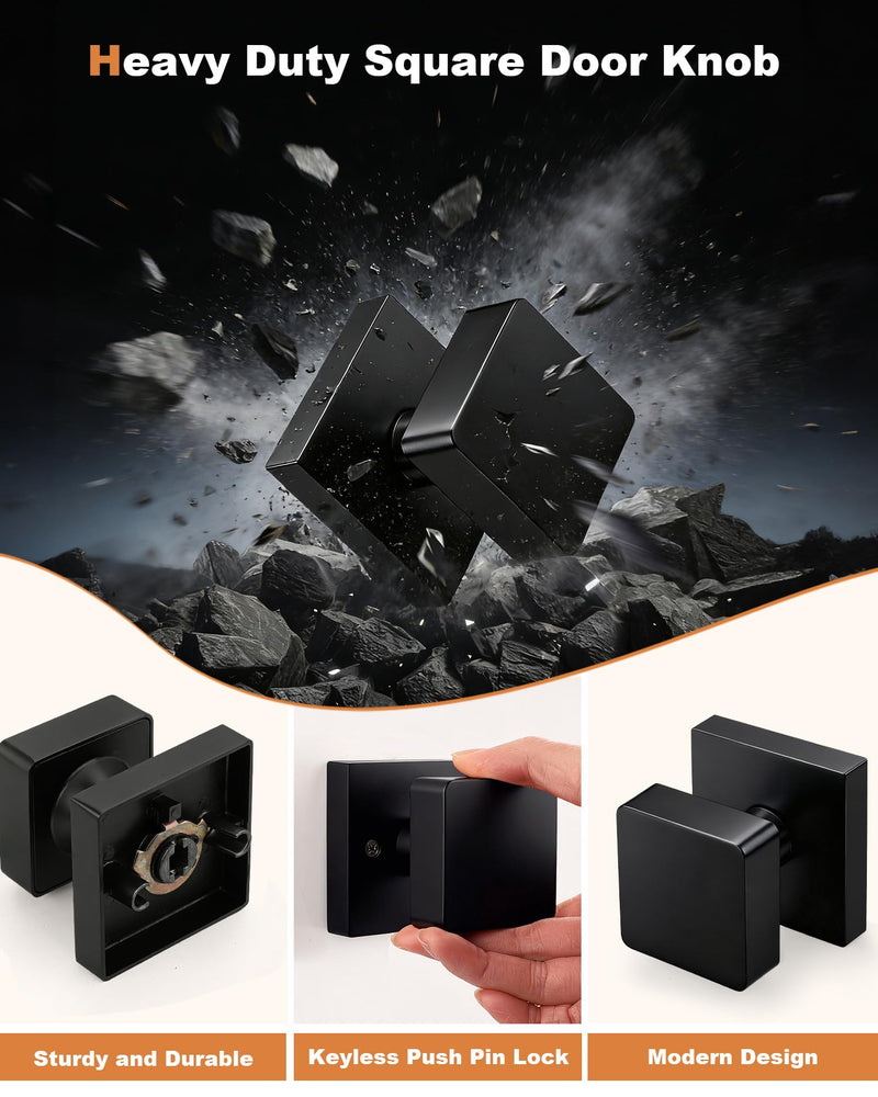 Probrico Black Square Door Knobs Interior, Heavy Duty Door Handles for Hallway Closet, Keyless Passage Door Lock 1 Pack - NewNest Australia