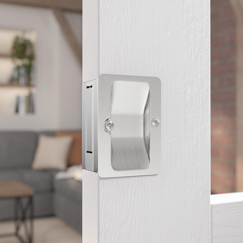 Richelieu Hardware 1700BCPSBC Onward Pocket Door Pull, Passage Lock, 3 1/4 in (82 mm), Rectangular, Brushed Chrome