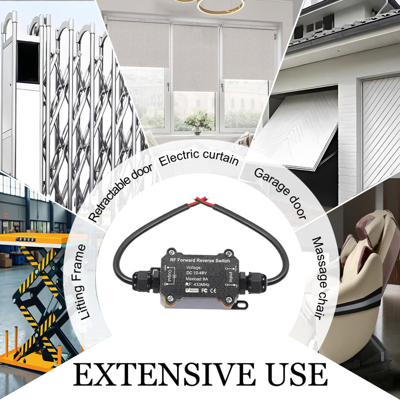 Forward Reverse Remote Control Switch,DC12V-48V-8A Wireless Relay,164FT Range Waterproof Wireless Switch for Linear Actuator,Winch,Motor,Solenoid Contactor DC 12V-48V DC forward and reverse switch