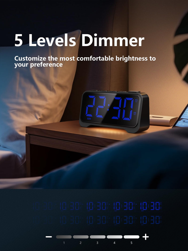 Mesqool Extra-Loud Alarm Clock with Bed Shaker for Heavy Sleepers, Vibrating & Buzzer Modes, Dual Alarms, USB Charging, Snooze & Battery Backup for Adults, Teens, Seniors Blue Digits With Bed Shaker