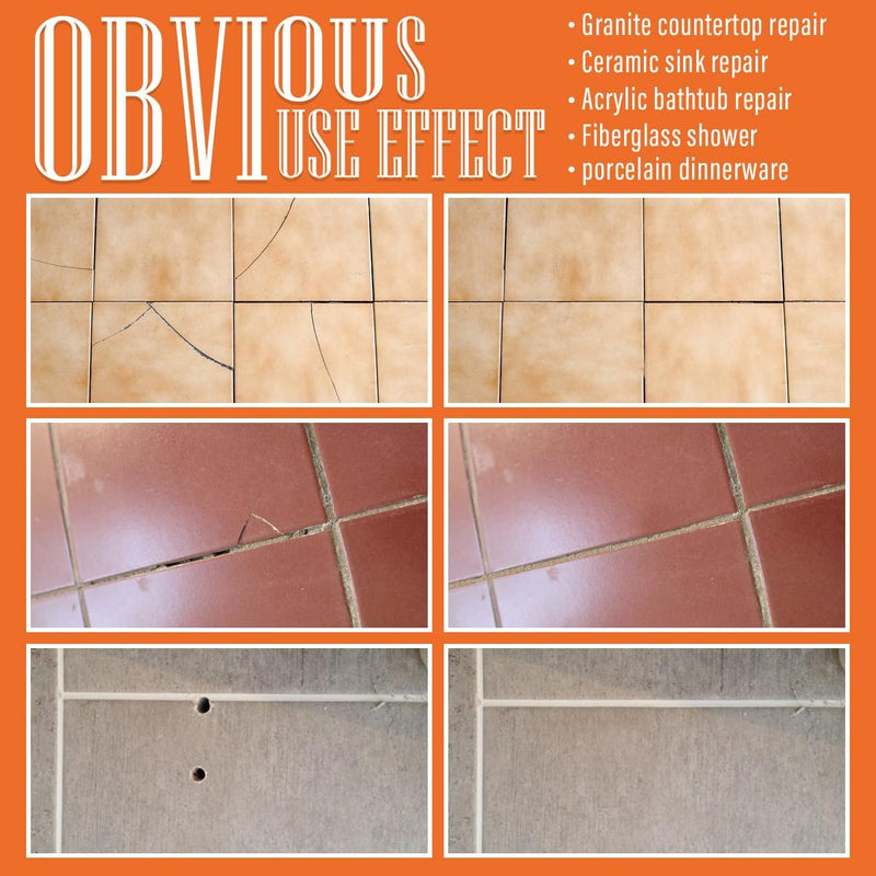 Ceramic Tile Repair Kit (White), Tile Repair Kit with Super Strong Adhesion, Floor Cracked Tile Filler for Cracks, Chips, Holes on Ceramic, Porcelain, Acrylic, Fiberglass, Enamel No.01 White