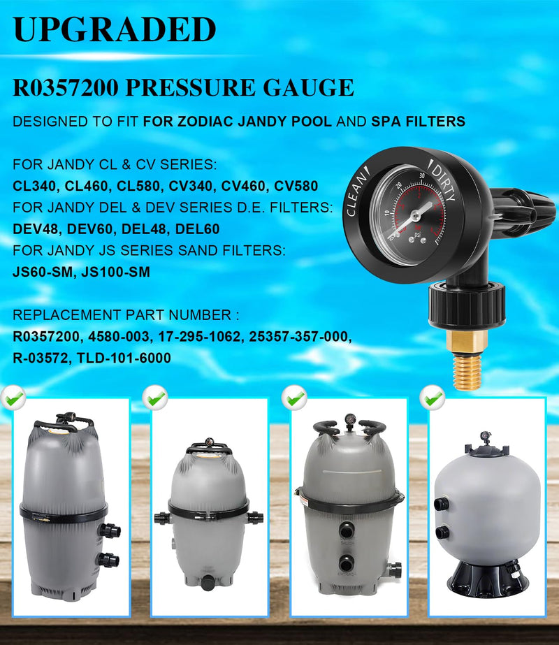 Upgraded Brass Insert R0357200 Air Gauge Release Valve Assembly Replacement for Zodiac Jandy CL CV DEL DEV JS Series Sand Filters Replace Part R0357200, 4580-003, 17-295-1062, 25357-357-000, R-03572