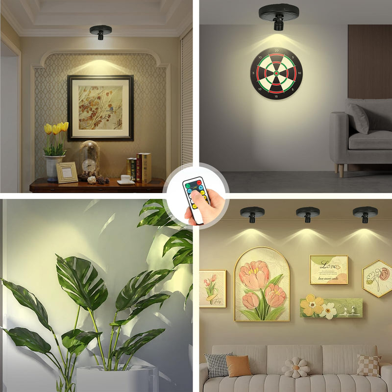 Wireless Spotlight Battery Operated, LED Display Puck Lights, Dimmable Accent Lighting with Remote, Stick on Uplight for Picture Tree Painting Gallery Portrait Dartboard Art Photo Plants Pure Black - NewNest Australia
