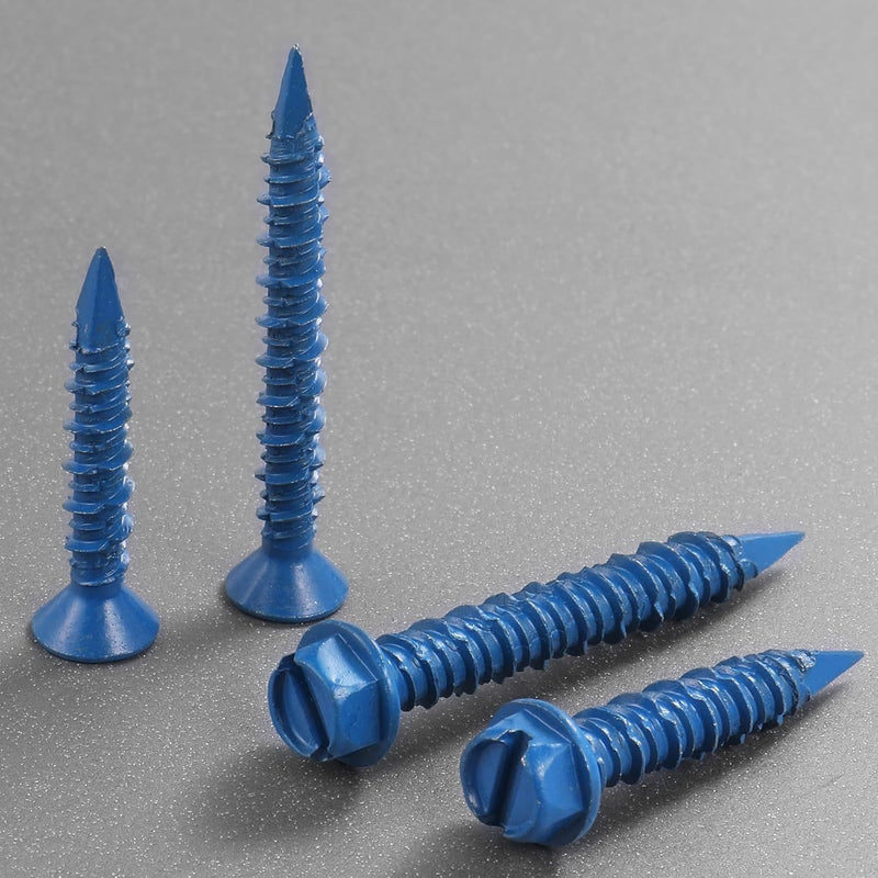 1/4 x 3-3/4 Inch 28Pcs Concrete Screws, Hex Head Screw Anchor with Drill Bit, for Masonry, Block, Brick, Cement, Stucco, Diamond Point 1/4x3-3/4 In Blue-Hex Head