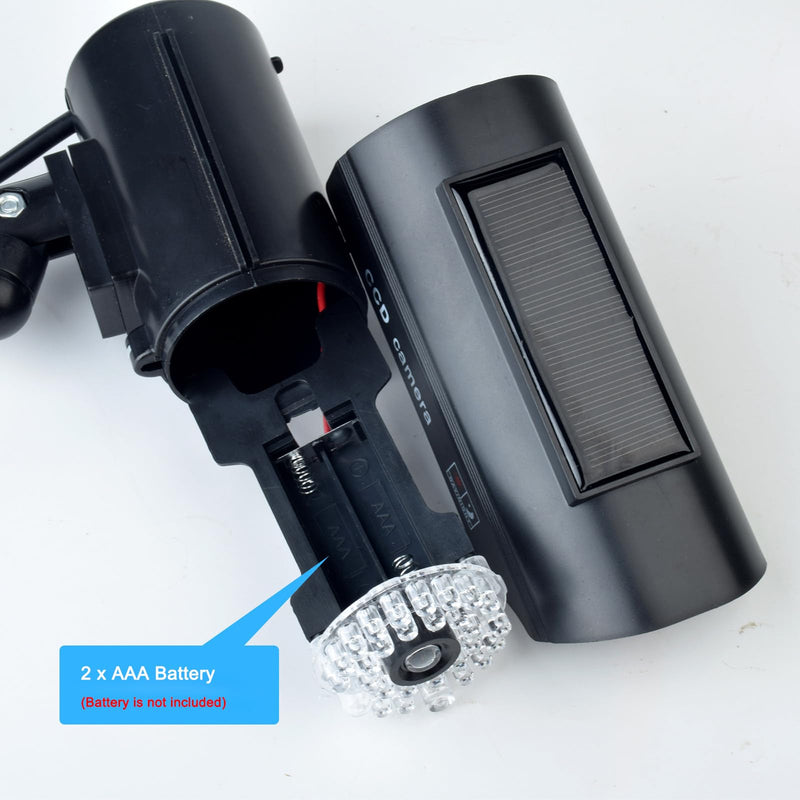 Solar Powered Fake Security Camera, Easy to Install with Red Light LED Light Flashing and Warning for Indoor/Outdoor