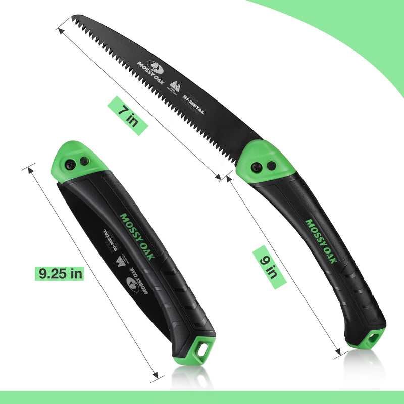 MOSSY OAK Folding Saw - 7 Inch Pruning Hand Saw with Pouch, D6A & M2 Bimetal Saw Blade, Hunting Saw Foldable for Deer, Tree, Wood, and Limb Cutting