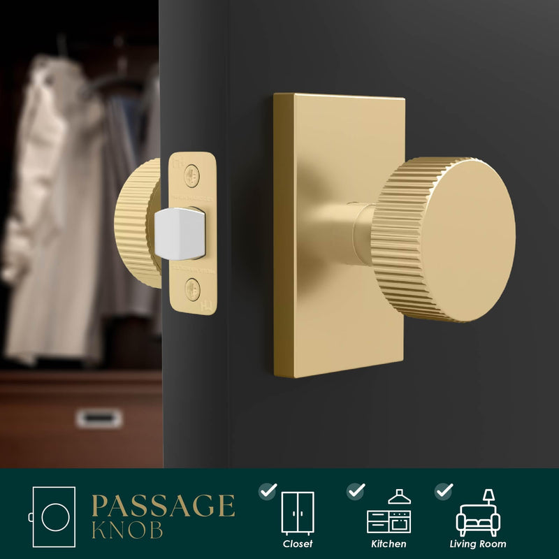 Mega Handles Ribba Passage Door Knob Gold (1-Pack) - Hallway No Lock Satin Brass 1