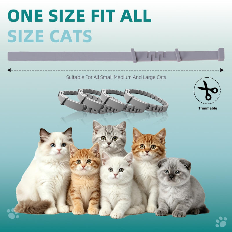 Calming Collar for Cats 4 Pack, Pheromone Stress Relief Collar for Indoor Cats, 15-Inch Adjustable Breakaway Design, 120-Day Support for Travel, Vet Visits, Moving, Fireworks Grey