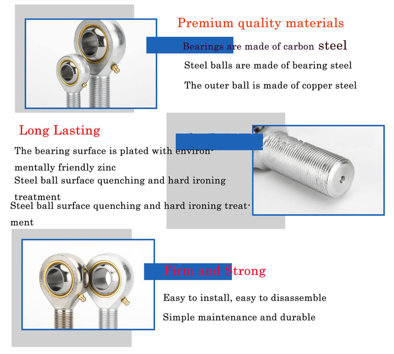 (2pcs) POSB4 Rod End Bearings 1/4-inch Bore Pre-Lubricated Bearings 1/4-28 Male Thread Right Hand 1/4" POS