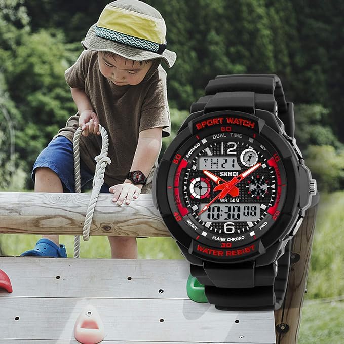Wristwatch, Kids Digital Watch, 16.8 ft (50 m), Waterproof, Multifunctional, Sports, Boys Watch, Outdoor, Analog, Digital Display, Birthday Gift, 03-red color - NewNest Australia