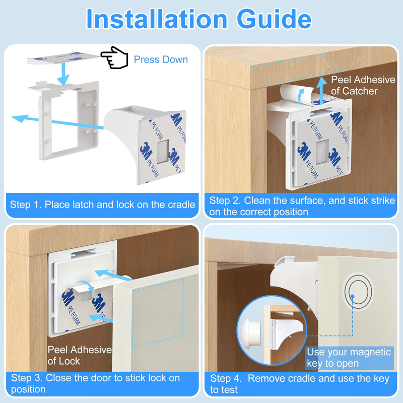 Child Safety Magnetic Cabinet Locks, AOSITE 10 Pack+2 Keys Baby Proofing Magnetic Drawer Locks for Kitchen with Adhesive No Drilling or Screws Fixed, Baby Safety Cabinet Locks
