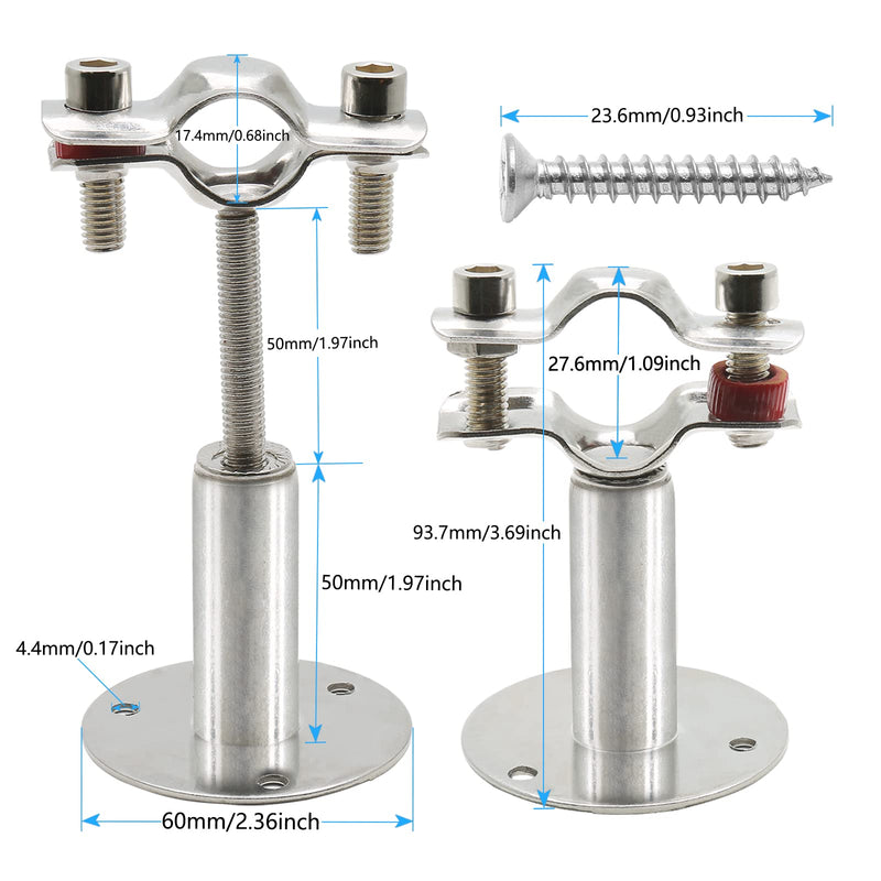 Piutouyar 2 Pcs Stainless Steel Wall Mount Ceiling Mount Pipe Support, Adjustable Pipe Ceiling Bracket Clamp Pipe Straps Fit for Dia 19mm(1/2inch) Pipe with Screws Dia: 19mm (Fit for 1/2inch Pipe)