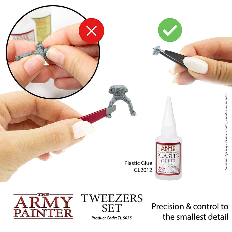 The Army Painter Tweezer - 2-Piece Precision Tweezers Set of Sharp Tweezers Precision & Fine Pointed Tweezers for Assembling Miniatures- Small Crafting Tweezers: 95 mm Flat Tip & 103 mm Pointy Tip