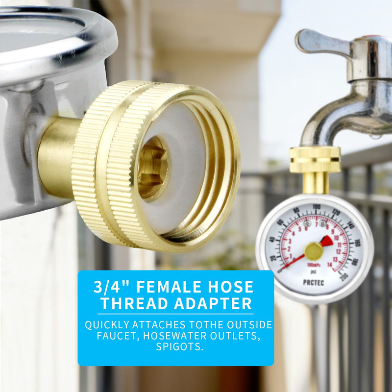 2.5'' Dial Size Water Pressure Gauge,3/4 Inch Female Hose Thread,Waterproof Pressure Gauge, Water Pressure Tester for Home and Garden (Memory Pointer 0-200PSI) Memory Pointer 0-200PSI