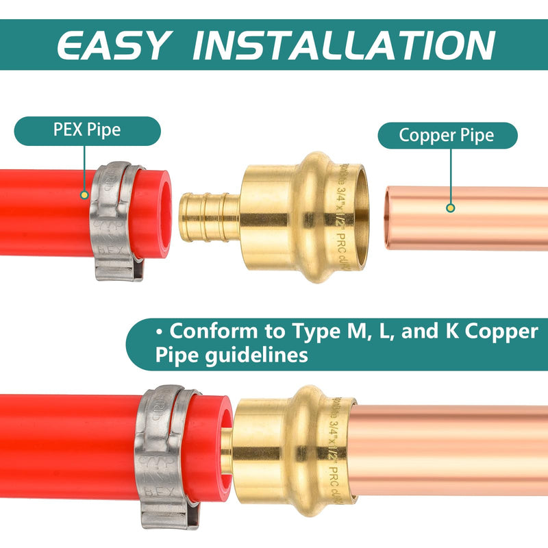 10-Pack Niikappu 1/2" Copper Press x 3/4" Pex Crimp Adapter(PRESS193-10) 10 1/2"press x 3/4"pex