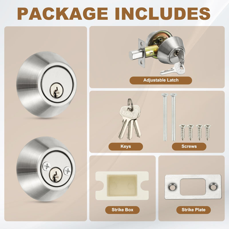 MECCANIXITY Keyed Alike Double Cylinder Deadbolt Door Lock Round Entry Both Side Door Lock for Door Thickness 1.2-2 Inch (Silver Tone, Pack of 1) Silver Tone