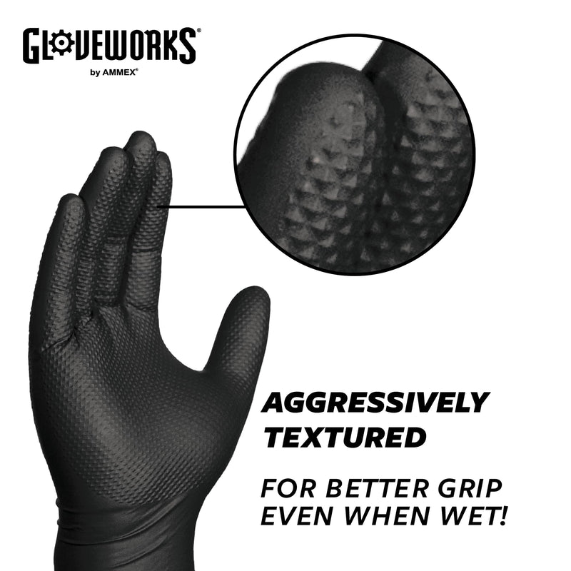 GLOVEWORKS HD Black Nitrile Gloves, 6 mil Nitrile Disposable Gloves, Latex Free Gloves Mechanics Gloves Large (Pack of 100) Box of 100