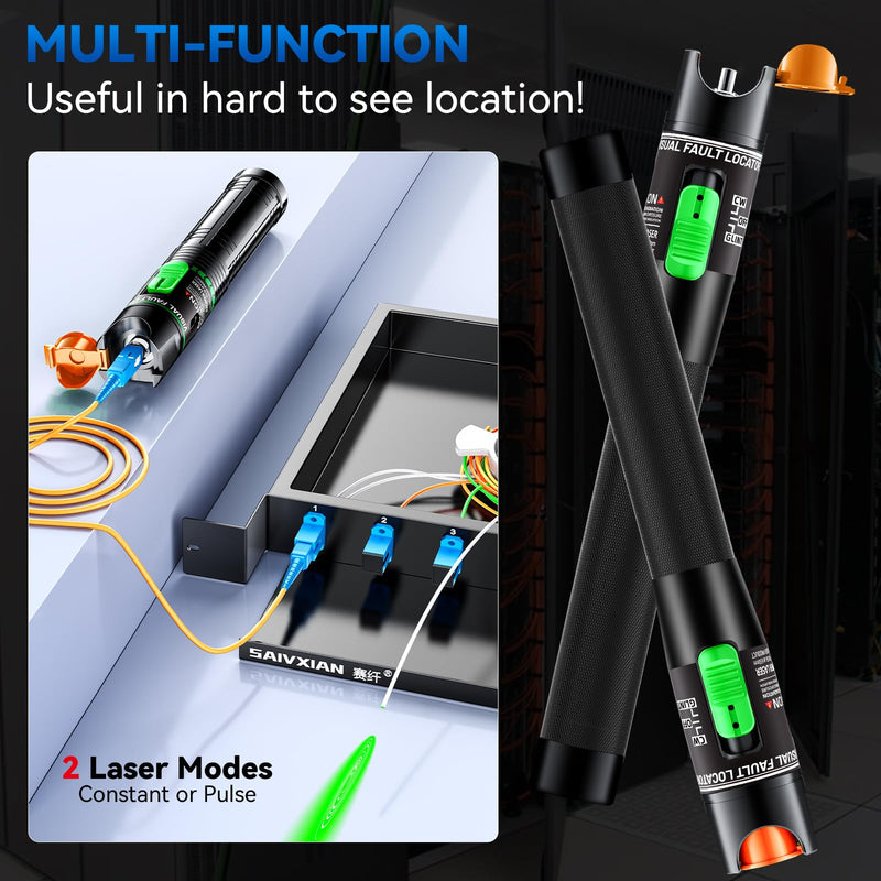 Visual Fault Locator 30KM - VFL Fiber Optic Tester Kit with Universal 2.5mm Connector, Include Single Mode 9/125um FC Male to LC Female Adapter, Fiber Optic Lights for Network Cable Red Light - Green Switch