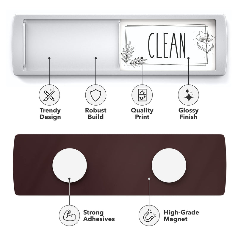 Stylish Dishwasher Magnet Clean Dirty Sign - 2 by 7 Inch - Ideal Clean Dirty Magnet for Dishwasher - Kitchen Organizer and Gadget - Nice Office, Home Farmhouse Decor White / Gray
