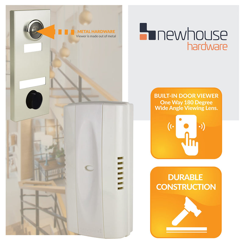 2-Note Mechanical Door Bell Chime and Door Button with Viewer, Silver